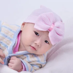 Lindo sombrero de punto para bebé recién nacido con gran lazo gorro suave para infante otoño