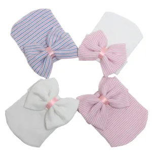 Gorro de punto para recién nacido con gran lazo, tierno sombrero de bebé primavera.