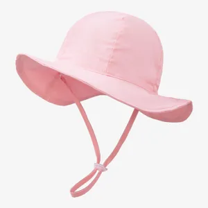 Pink children sun hat for kids wide brim bucket hat outdoor sun protection adjustable cap