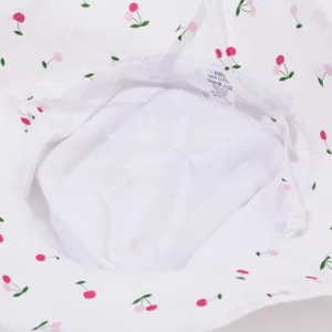 Cute baby cherry bucket hat infant sun protection hat with windproof strap and 100% cotton material