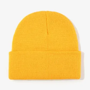 Yellow knit beanie winter warm cap classic ribbed cuff design comfortable stylish daily wear