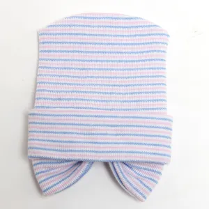 Gorro de punto para recién nacido con lazo, gorrito de rayas suave para bebés y niños pequeños.