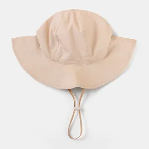 Details of kids summer solid color adjustable bucket hat for outdoor sun protection and fun.
