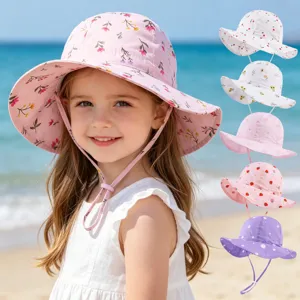 Baby sun hat toddler summer bucket hat anti-uv cute floral sunshade kids outdoor windproof hat