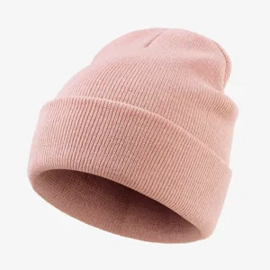 Classic pink knitted beanie hat for autumn and winter outdoor warmth, stylish and cozy.