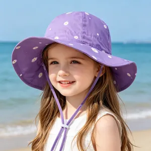 Cute baby sun hat for girls boys summer beach purple daisy print bucket hat children