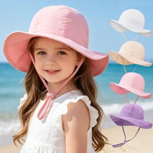 Kids Adjustable Bucket Hat Children Summer Sun Protection Hat For Boys Girls Outdoor Breathable Cotton Striped Solid Sun Hat Beach Fisherman Cap