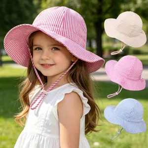 Kids sun hat adjustable summer bucket hat cute striped outdoor beach sunbonnet for boys girls