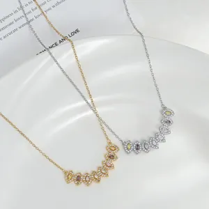 Elegant zirconia marquise cluster clavicle chain set, delicate light luxury jewelry for women.