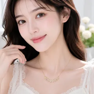 Gold-plated zirkonia marquise motif clavicle necklace detail shot showing delicate craftsmanship.