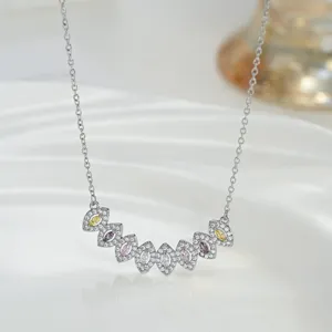 Silver Zircon Marquise Cluster Necklace Elegant Chic Ladies Collarbone Jewelry Gift