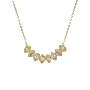 Gold plated multi-color zirconia marquise cluster clavicle necklace for women elegant jewelry