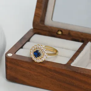 Gold plated micro-inlaid cubic zirconia open ring, luxury evil eye design for women.