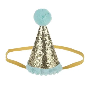 Cappello conico per festa di compleanno per bambini con glitter fascia elastica dettaglio