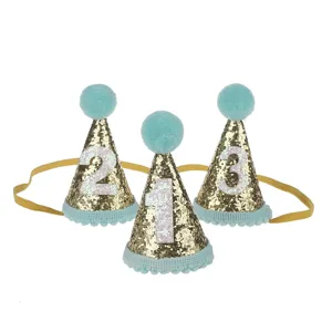 Set cappelli compleanno bambini con fascia glitterata bellissimi accessori per foto.