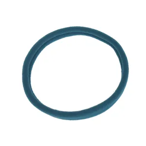 Detailed shot of dark blue elastic nylon hair band, soft texture and simple daily accessory.