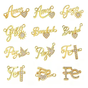Copper Rhinestone Letter Amor Heart Cross Charm For DIY Necklace Bracelet Jewelry Making Pendants Accessories For Women