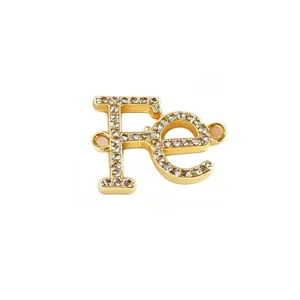 Gold-plated FE letter zircon pendant DIY jewelry accessory connector for custom bracelets and necklaces.