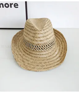 Chapeau de cowboy en paille tressée pour homme, chapeau de plage respirant vacances été.