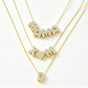 Ciondolo a Lettera a Bolla 3D Iniziale con Strass Placcato Oro Rame Accessorio per Gioielli Fai-da-te Ciondolo Iniziale