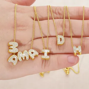 Collana con ciondolo lettera strass bolla 3D placcato oro 18k gioielli fai da te chic