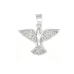 Colgante pájaro volador plateado circonita micro engastada cobre joyería accesorio DIY