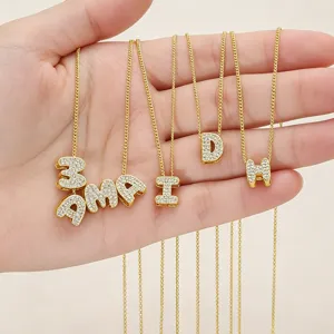 collana con ciondolo lettera cristallo bolla palloncino 3d placcato oro 18k set