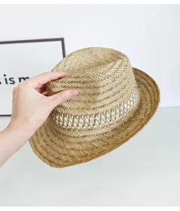 Chapeau de cowboy creux en paille fait main, chapeau de soleil de plage en plein air.