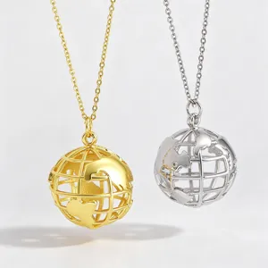 Elegant copper gold-plated hollow globe pendant necklace for fashion daily layering.