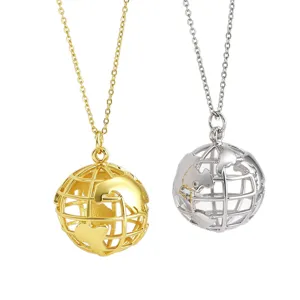 Gold and silver hollow globe pendant necklace, stylish layered clavicle chain for daily wear.
