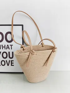 Koreanische minimalistische gewebte Eimertasche, lässige große Umhängetasche für Damen.