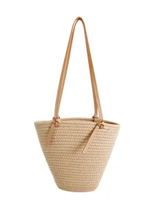Elegante geflochtene Stroh-Eimer Tasche für Damen, schicke Freizeittasche mit Henkeln.