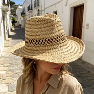 Chapeau de cowboy en paille tressée fait main chapeau de soleil respirant pour plage