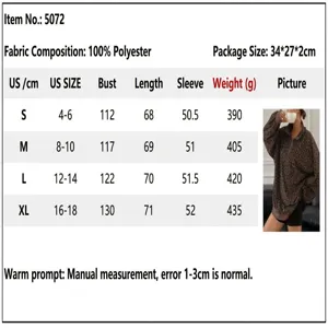 Tabella taglie felpa oversize da donna con stampa leopardata e misurazioni dettagliate.