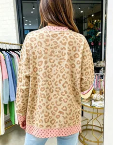Women Autumn Leopard Print Sweatshirt Casual Round Neck Polka Dot Patchwork Pullover Top