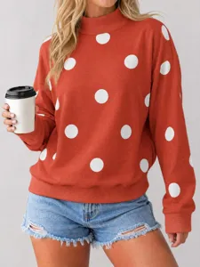 Mujer cuello alto lunares manga larga holgado sudadera casual naranja pullover top chic