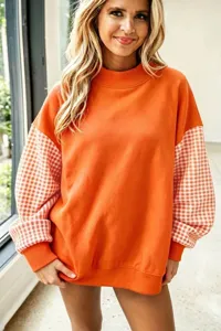 Mujer suelta cuello alto bloque de color cuadros sudadera fleece otoño top casual