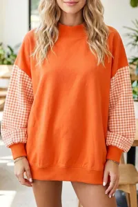 Mujer holgada cuello alto patchwork cuadros felpa sudadera otoño invierno top casual