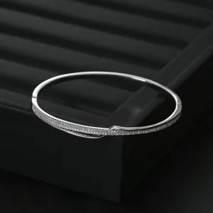 Copper Geometric Open Bangle Bracelet For Women Gold Silver Plated Micro Inlaid Zircon Fashion Wrist Band Jewelry