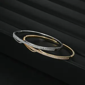 Gold plated micro pave zircon geometric bangle bracelet for women elegant daily wear