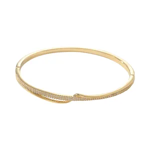 Gold-plated micro-set cubic zirconia geometric bangle bracelet for women elegant daily wear.