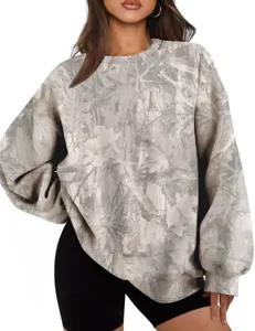 Women's autumn casual crewneck sweatshirt with trendy tree branch print, loose long sleeve top.