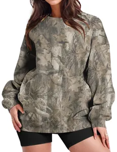 Casual long sleeve crewneck sweatshirt featuring a nature tree branch camo print design.