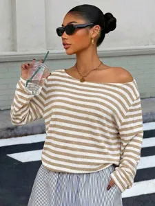 Casual gestreepte gebreide trui voor dames, losse top met lange mouwen voor herfstmode.