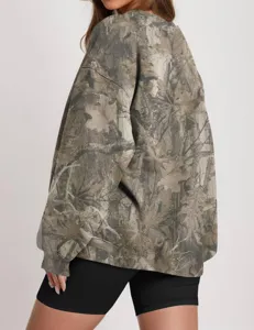 Women's Tree Branch Camouflage Print Crewneck Long Sleeve Loose Casual Sweatshirt