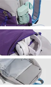 Rucksack Mehrfachteiler Detail mit grossem Stauraum für Reisen, Schule und Outdoor.