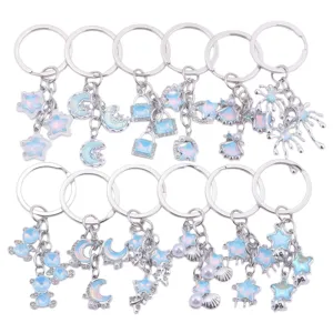 Mode Legierung Kristall Stern Mond Schlüsselanhänger Süß Cool Tasche Anhänger Strass Künstliche Perle Schlüsselring Schmuck Geschenk