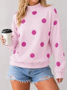 Sudadera rosa de cuello alto con lunares, vista detallada para moda casual de mujer.