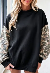 Dames casual opstaande kraag kleurblok camo lange mouw fleece sweatshirt herfst.