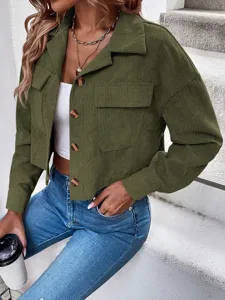 Damen Cordjacke Freizeit Revers einreihig langarm kurze Hemd Jacke Oberteil Stil